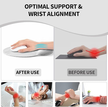 eulps Mouse Pad with Wrist Rest, Comfortable Computer Mousepad with Gel Wrist Support Smooth Surface and Non-Slip PU Base for Pain Relief, Laptop, Office & Home (White Line)