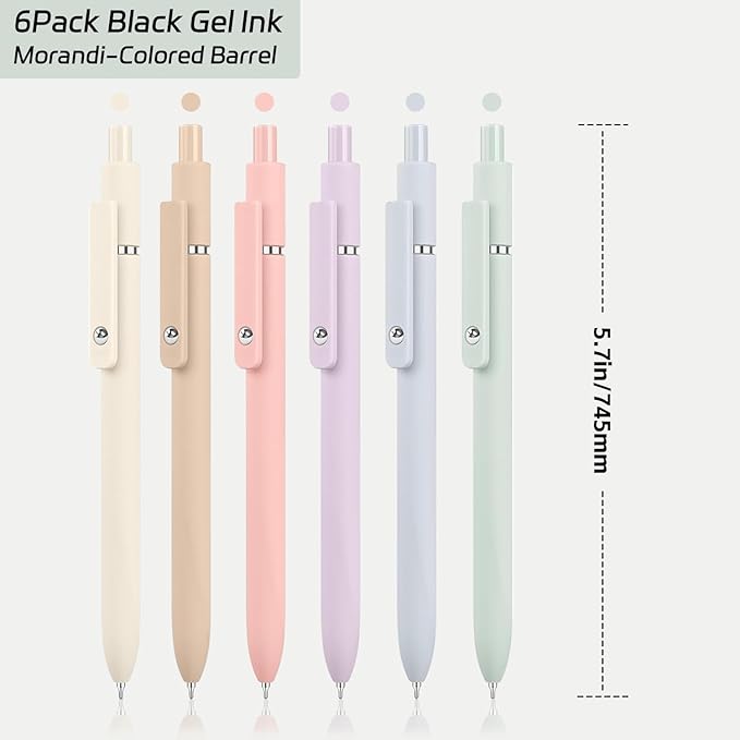 Gel Pens,6Pcs 0.5mm Fine Point Black Ink Pens With Smooth Writing,Quick Dry Pens For Journaling,Cute Nice Aesthetic Pens,Office School Supplies for Women Men Student(Macaron)