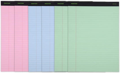 Mintra Office Recycled Writing Pads 6pk (Pastel, Wide Ruled (8.5in x 11in)) - 50 Sheets per Notepad, Micro perforated, Legal Pad, Notebook Paper for School, College, Office, Business