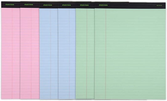 Mintra Office Recycled Writing Pads 6pk (Pastel, Wide Ruled (8.5in x 11in)) - 50 Sheets per Notepad, Micro perforated, Legal Pad, Notebook Paper for School, College, Office, Business