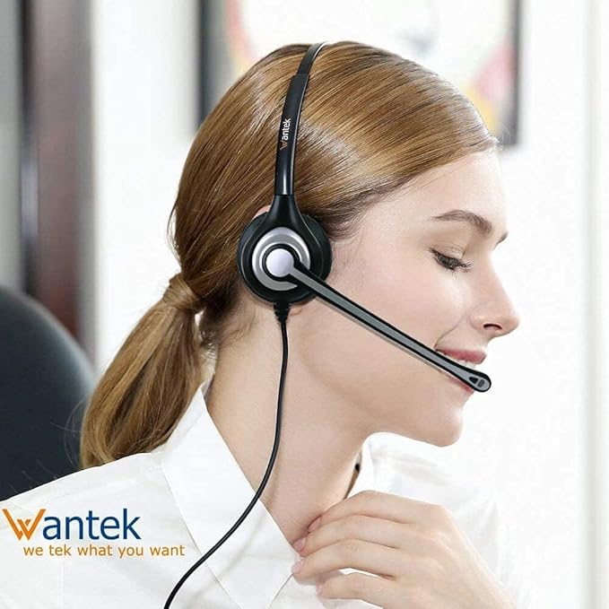 Wantek Telephone Headset Corded RJ9 Headphone with Mic & Noise Cancelling Phone Headsets Compatible with Plantronics Polycom VVX310 410 Yealink S12 Avaya 1408 1416, Landline Phone Headset