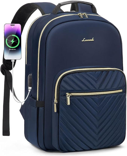 LOVEVOOK Laptop Backpack for Women 17.3 inch,Cute Womens Travel Backpack Purse,Professional Laptop Computer Bag,Waterproof Work Business College Teacher Bags Carry on Backpack with USB Port,Navy Blue