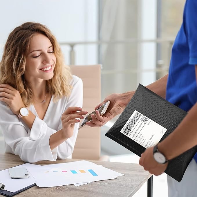 UCGOU Bubble Mailers 8.5x12 Inch Black 25 Pack Usable Size 8.5x11 Poly Padded Envelopes #2 Medium Mailing Opaque Packaging Postal Self Seal Waterproof Boutique Shipping Bags for Clothes Makeup