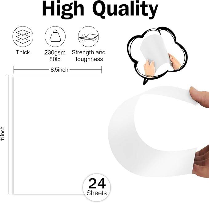 24 Sheets White Cardstock 8.5 x 11 Thick Paper, Goefun 80lb Card Stock Printer Paper for Invitations, Menus, Wedding, DIY Cards