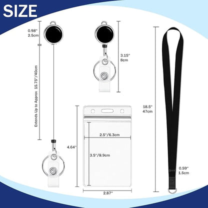 Giancomics Black Lanyards for Id Badges, Lanyards with Retractable Reel, Waterproof ID Badge Holder for Cruise Ships Cards Key, Office Work Name Tag Zip Type Card Protector 2 Pack