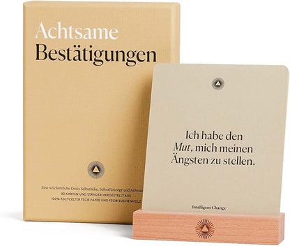 Intelligent Change German Mindful Affirmation Cards, Daily Words of Encouragement Cards, Self Affirmation Inspirational Gifts, Self Care Box of Positive Affirmations, Display Stand, Deck of 52