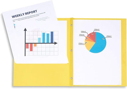 Blue Summit Supplies 100 Two Pocket Folders with Prongs, Designed for Office and Classroom Use, Assorted 5 Colors, 100 Pack Colored 2 Pocket 3 Prong Folders