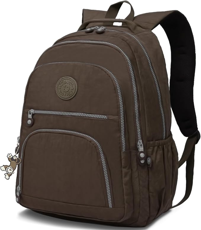 Casual Lightweight Travel Laptop Backpacks Water Resistant Large Nylon Backpack for Men Women Hiking Camping Cycling Packback Daypack, Fits 17.3 Inch Laptop and Notebook - Coffee