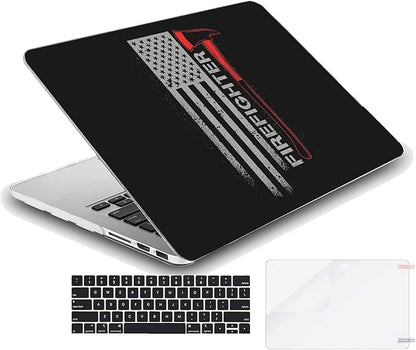 Compatible with MacBook Pro 16-inch Hard Protective Shell Cace and Keyboard Cover (A2141, 2020 2019 Release) - Firefighter and USA Flag of Star and Stripe