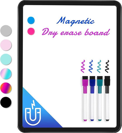 VUSIGN Small White Board Dry Erase, 11''x14'' Magnetic Dry Erase Board, Mini Whiteboard with Markers for Kids, Students, Fridge, Wall, Locker, Black