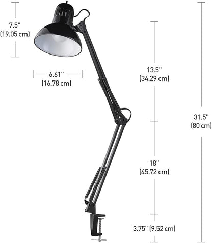 Globe Electric 12641 Architect 32" Swing-Arm Clamp-On Lamp, Black Architect, Finish, LED Bulb Included
