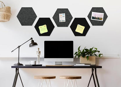 12" Large Bulletin Board with 30 Push Pins, Pack of 8 Hexagon Felt Pin Board Notice Boards for Home Office, Felt Wall Tiles for Photos Memos