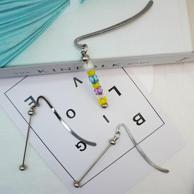 20 Pack Beadable Bookmarks with Bar Bulk Metal DIY Blank Bookmark for Beads Jewelry Pendants Charms Modern Beading Book Make Marks Craft for Book Lovers Office Supplies (Silver)