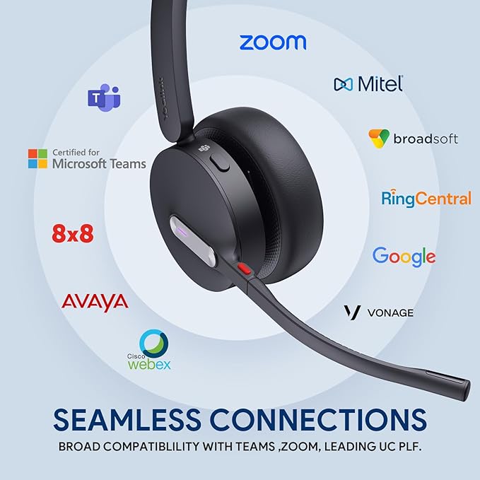 Yealink WH64 Hybrid with DECT Dongle & Charging Stand, 492ft Range,26 Talk Time Bluetooth Headset for Teams, Zoom Skype UC Certified, Noise Cancelling Headset with 3X Mic, Work Headset for PC Phone