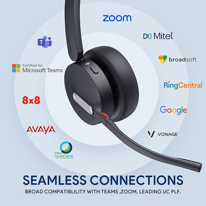 Yealink WH64 Hybrid with DECT Dongle & Charging Stand, 492ft Range,26 Talk Time Bluetooth Headset for Teams, Zoom Skype UC Certified, Noise Cancelling Headset with 3X Mic, Work Headset for PC Phone