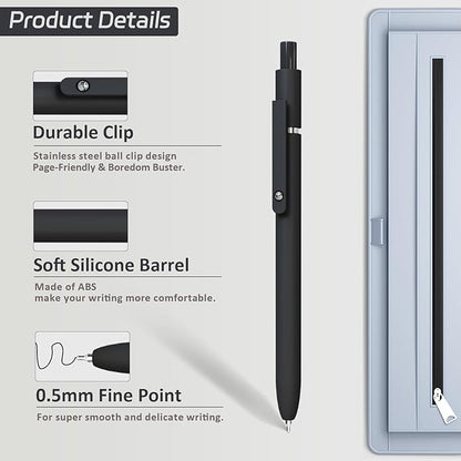 Gel Pens,6 Pcs 0.5mm Fine Point Black Ink Pens With Smooth Writing,Quick Dry Pens For Journaling,Nurse Aesthetic Pens,Office School Supplies for Men Women Student(Black Gray White)