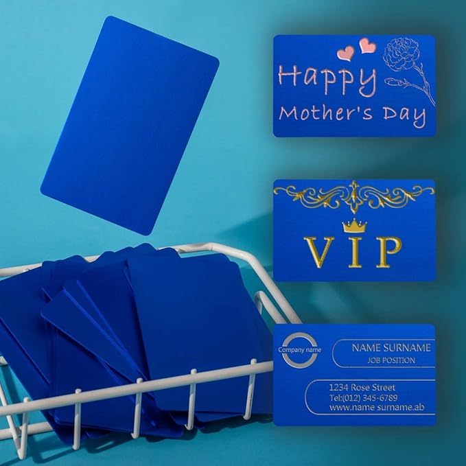 Thick Blue Aluminum Metal Business Cards Anodized Aluminum 86 X 54 X 0.8mm 15 pcs Include Protector Sleeves(Frosted)