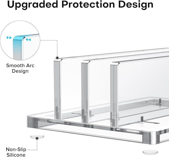 OMOTON Vertical Laptop Stand for Desk, Acrylic Dual Laptop Holder Desktop Clear Adjustable Dock for MacBook Pro Air, HP, All Gaming Laptops up to 17”