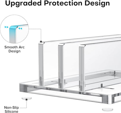 OMOTON Vertical Laptop Stand for Desk, Acrylic Dual Laptop Holder Desktop Clear Adjustable Dock for MacBook Pro Air, HP, All Gaming Laptops up to 17”
