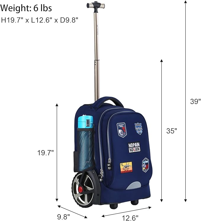 UNIKER Rolling Backpack without Straps for Boys, Roller Travel Bag,Wheeled Bookbag High School,Trolley Middle School Bag for Teens,Schoolbag with Wheels