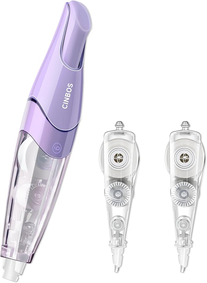 Refillable Retractable White Correction Tape, White Smooth Pull Out Correction Tape with 2 Extra Refills, Cute Correction Tape for Office Supplies, 3 PCS (CS-33)