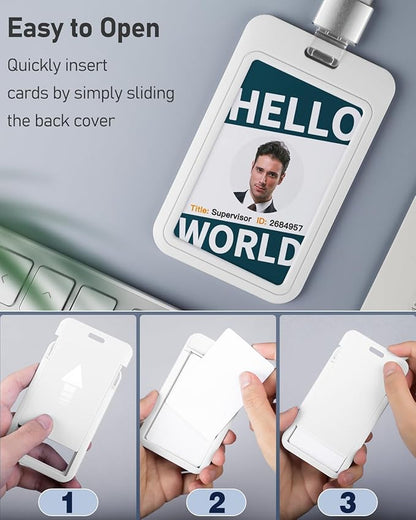Uniclife 1 Pack Sliding ID Badge Holder Vertical Hard Plastic Case with Clear Window White Card Protector Pouch for Office School ID Credit Cards Proximity Key Cards Driver’s Licenses and Passes
