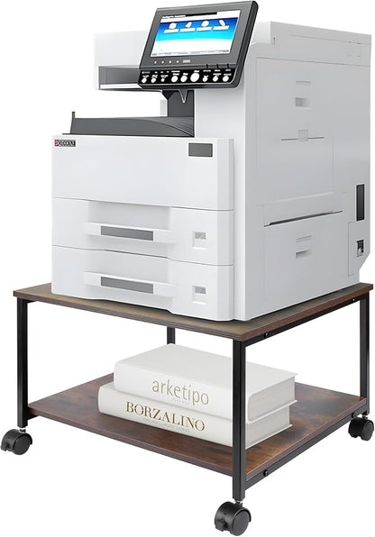 EMERIT 2-Tier Under Desk Printer Stand w/Storage - 19.5x19.5x12.8''Heavy Duty Rolling Cart, Mobile Printer Table with Lockable Wheels for Home Office Organization - Industrial Style