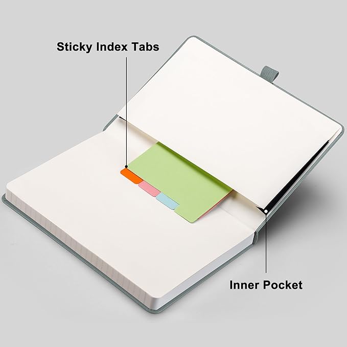 RETTACY Journaling Notebooks, A5 Lined Notebook Journal with 320 Numbered Pages, 5.7'' × 8.3'', Medium Size, Journal Notebook for Writing, Work, Leather Hardcover, 100 GSM Thick Paper (Blue-gray)