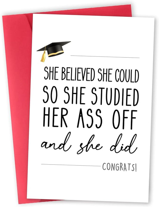 Funny Graduation Card for Her, Unique College Graduation Card for Daughter Granddaughter Niece, Sweet Congrats Graduation Card for Bestie Sister Friend, She Did It Card