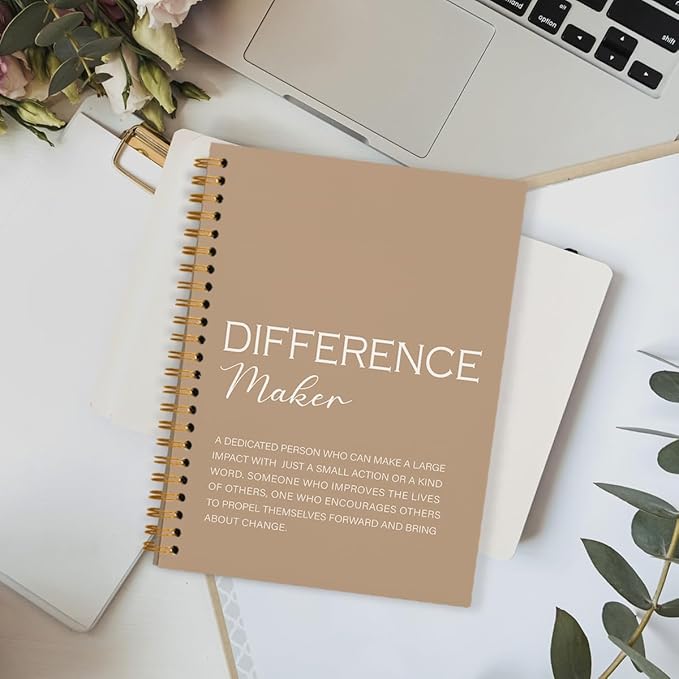 Difference Maker Gift, Difference Maker Definition Spiral Notebook Journal, Motivational Notebooks, Thank You Gifts for Women Men Teacher Coworkers, Hardcover Spiral Notebook 5.5x8.3(Brown)