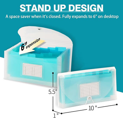 H4D Check Size 13 Pocket Expanding File Folder, Accordion File Organizer Wallet Case for Coupon Receipt Storage, 10 x 5.5 inches, Teal