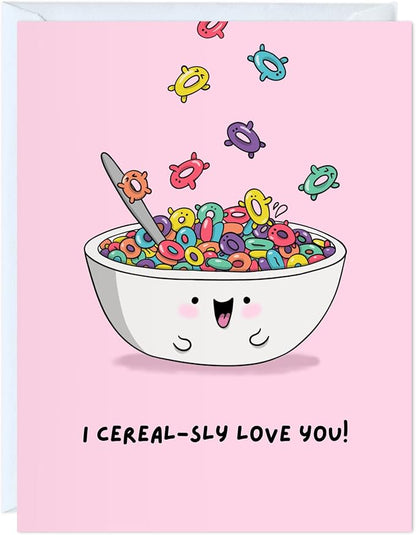 ALY LOU Birthday Card Anniversary Mother's Day Father's Day/Mom Dad/Her Him/Husband Boyfriend/Girlfriend Wife/Greeting Card (I Cereal-sly Love You)