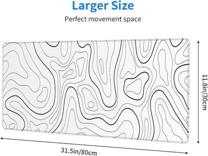 Extended Gaming Mouse Pad, Large Gaming Mouse Waterproof with Stitched Edges, Non-Slip Desktop Pad for Home and Office, Level Up Your 31.5x11.8 Inch… (White Topographic)