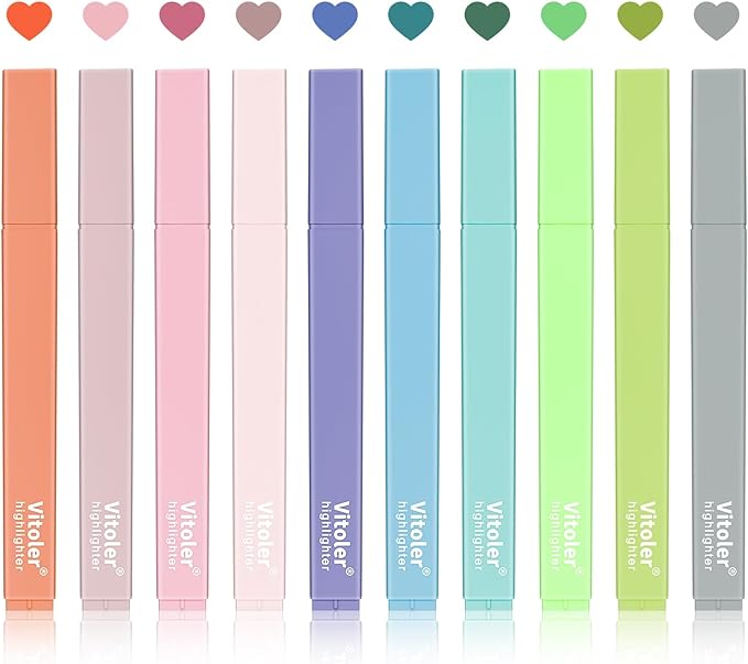 Vitoler Bible Highlighters with Soft Chisel Tip,10Pcs,Lake Colors,Aesthetic No Bleed Bible Highlighter Pastel,Cute Highlighters for School Office Supplies