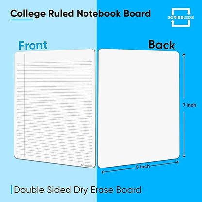 SCRIBBLEDO Dry Erase 5"x7" Mini Notebook College Ruled Lined Board 2 Pack Reusable Erasable Writing Note Pad Lapboard Blank Whiteboard on Reverse for Desk