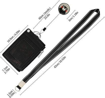 Cute Badge Holder Retractable Lanyard Reel Clip with Heavy Duty Carabiner, 1 Clear ID Window, and 4 Card Slots in 2 Sided for Students Teens Boys Girls Women (01 Black Bear)
