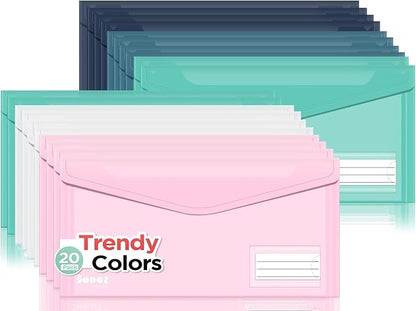 Sooez 20 Pack Reusable Envelopes, Small Pencil Pouch, Clear Pencil Case, Pencil Bags Bulk, Receipt Cash Holder, Small Plastic Envelopes, Receipt Envelope for School Office Supplies Travel Accessories
