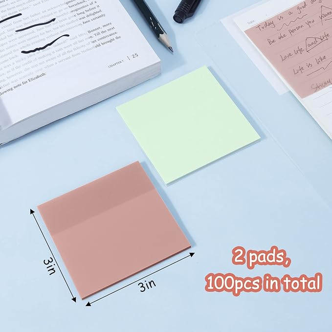 AIERSA Transparent Sticky Notes, 3"x3" Clear Sticky Notes Tabs Set for Annotation Books,Page Markers, Index, Bible Accessories, Aesthetic School Office Supplies,Neutral Pastel Colors,2 Pads