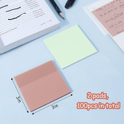 AIERSA Transparent Sticky Notes, 3"x3" Clear Sticky Notes Tabs Set for Annotation Books,Page Markers, Index, Bible Accessories, Aesthetic School Office Supplies,Neutral Pastel Colors,2 Pads