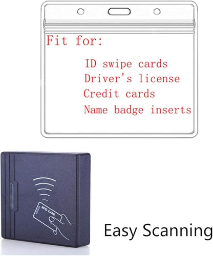 Extra Thick Horizontal ID Card Name Tag Badge Holder with Waterproof Type Resealable Zip (Holders with lanyards, 10Packs)