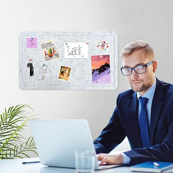 Vuzvuv Grey 28"x16" Large Cork Board with 50 Push Pins & Sticky Notes, Self-Adhesive Bulletin Board No Damage for Wall, Felt Pin B1oard for Paste Notes, Photos, Schedules Offices Home