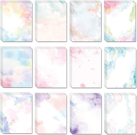 DUGUTUL Watercolor Stationary Paper, 100 gsm Printer Paper 8.5 x 11, 12 designs, Double-Sided, Colored Paper for Writing Letters and Invitations, Writing Paper for Business or Personal Use (96)