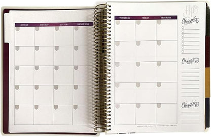 Paper House Productions Harry Potter 12 Month Undated 9.5" Planner with Month and Event Flag Stickers - Floral Hogwarts Crest