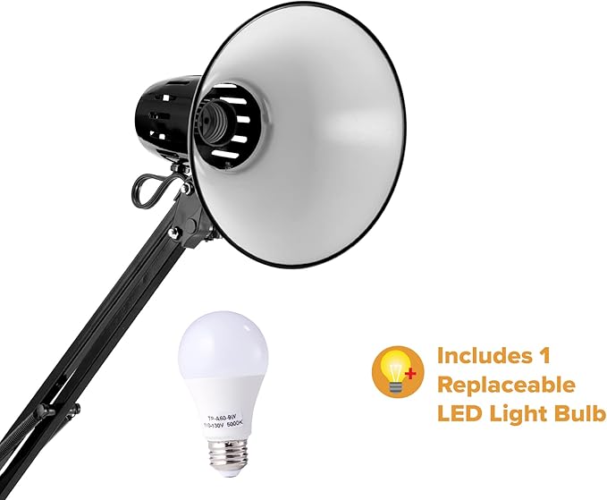 Bostitch Office VLF100 LED Swing Arm Desk Lamp with Clamp Mount, 36" Reach, Includes LED Bulb,Black