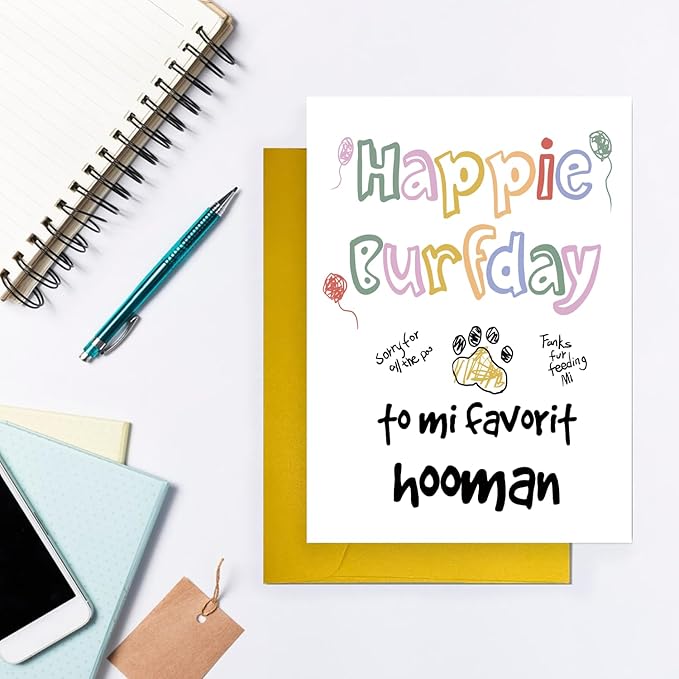 Funny Birthday Card From Cat Dog, Happy Birthday Card Gift for Dog Dad Mom Friend Women Men