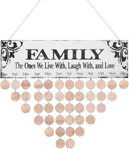 WINOMO Family Birthday Board Plaque DIY Hanging Wooden Birthday Reminder Calendar for Mom Dad Grandma Grandpa with 50pcs Round Discs