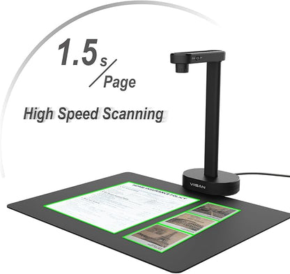 VIISAN 16MP Portable Document Scanner Camera, A4 Capture, USB Document Camera with Deskewing, Multi-Page Scanning, Pocket Book Scanning, OCR & TTS, Compatible with Windows & macOS