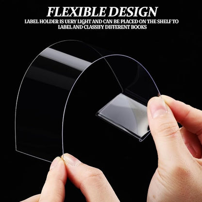 Containlol 15 Pieces Moveable Shelf Label Holders Clear Transparent Shelves Tags Index Card Pockets Library Markers Label Display Holder for Classroom Office Book(6.5 x 2 x 1 Inch)