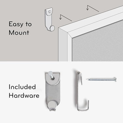 U Brands Farmhouse Linen Bulletin Board, 30"x20", White Wood Style Frame, Includes Push Pins