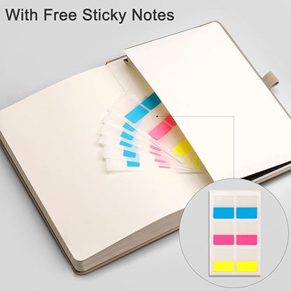 EMSHOI Lined Journaling Notebooks - 120gsm Thick Leather Journal with Sticky Notes, 256 Numbered Pages A5 Hardcover College Ruled Notebook for Women Men Work School Writing, 5.75" x 8.38"-Khaki